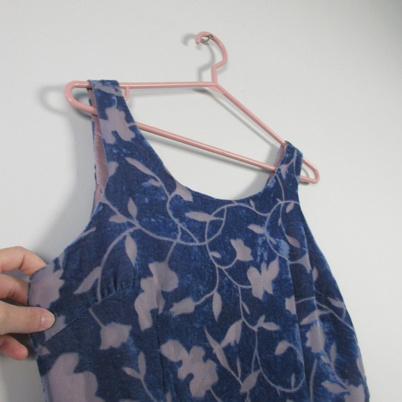 Tailor B. Moss Maxi Dress M Blue Floral Rayon VTG Slit Burnout Velour y2k 256 - Picture 6 of 16